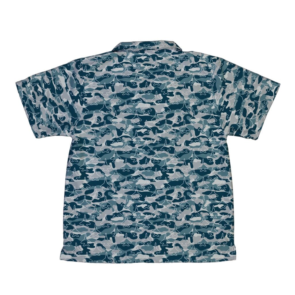 Military Fighter Jet Navy Camo Blue Youth Hawaiian Shirt - YXS - -
