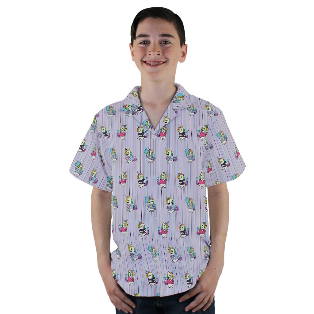 Moodicorn Rainbow Stripes Youth Hawaiian Shirt - YL - -