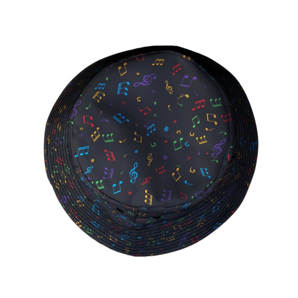 Musical Rainbow Notes Black Bucket Hat - M - Black Stitching - -