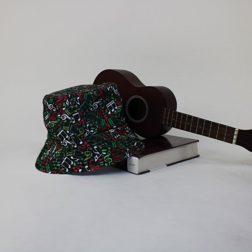O Christmas Tree Music Notes Bucket Hat - M - Grey Stitching - -