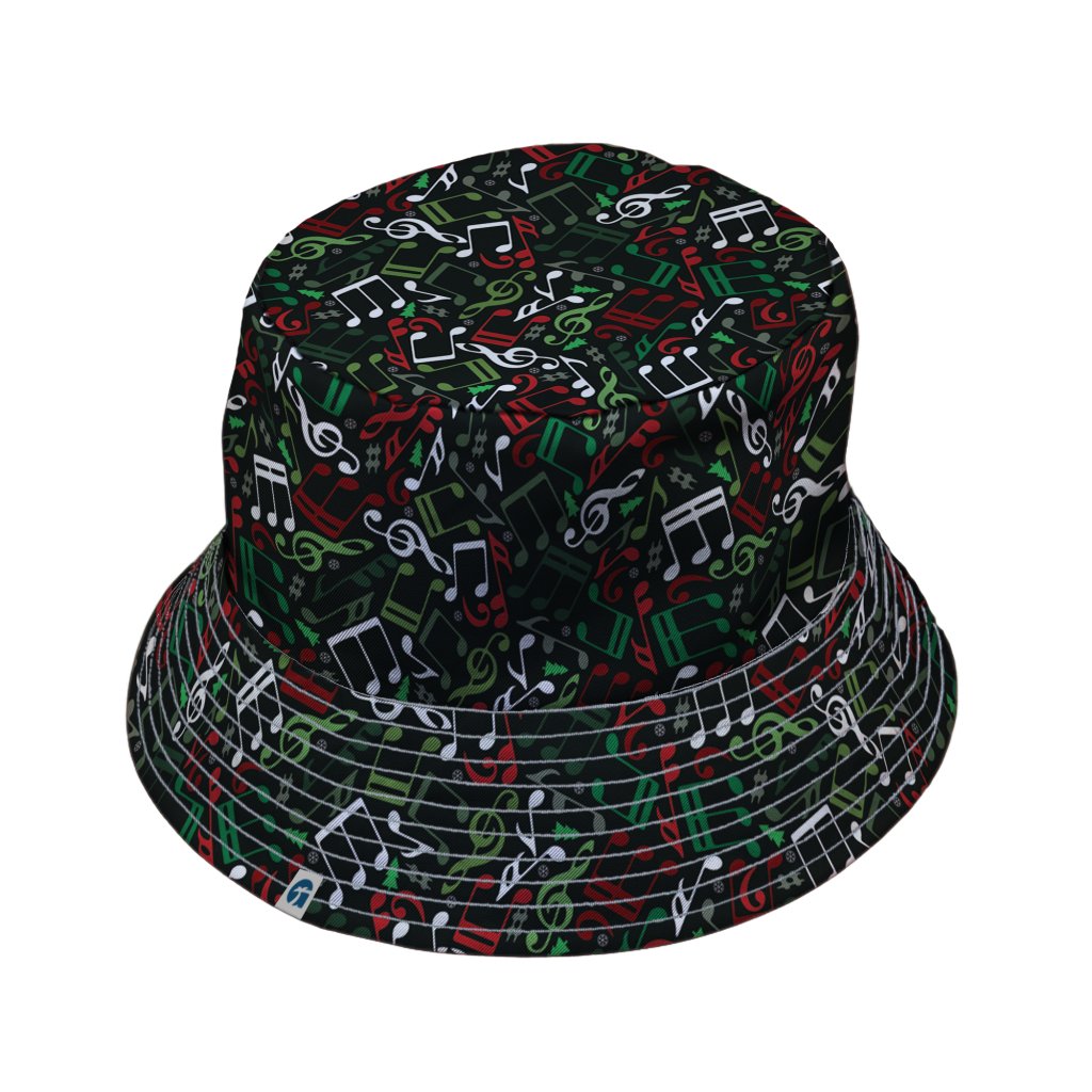 O Christmas Tree Music Notes Bucket Hat - M - Grey Stitching - -