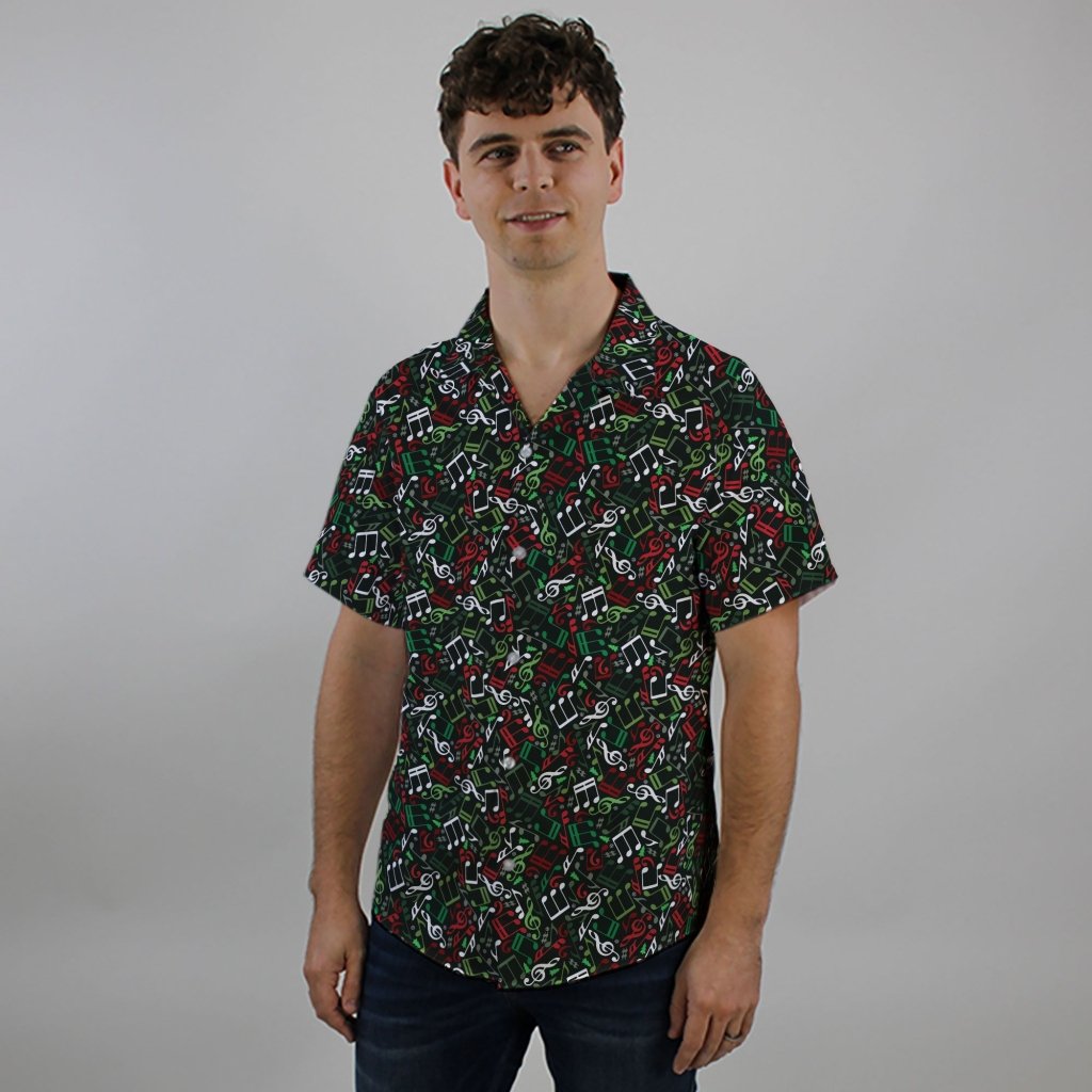 O Christmas Tree Music Notes Button Up Shirt - XS - Hawaiian Shirt - No Pocket -