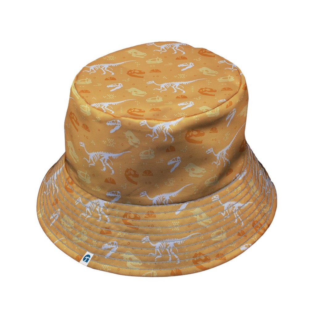 Orange Dinosaur Bones Bucket Hat - M - Black Stitching - -