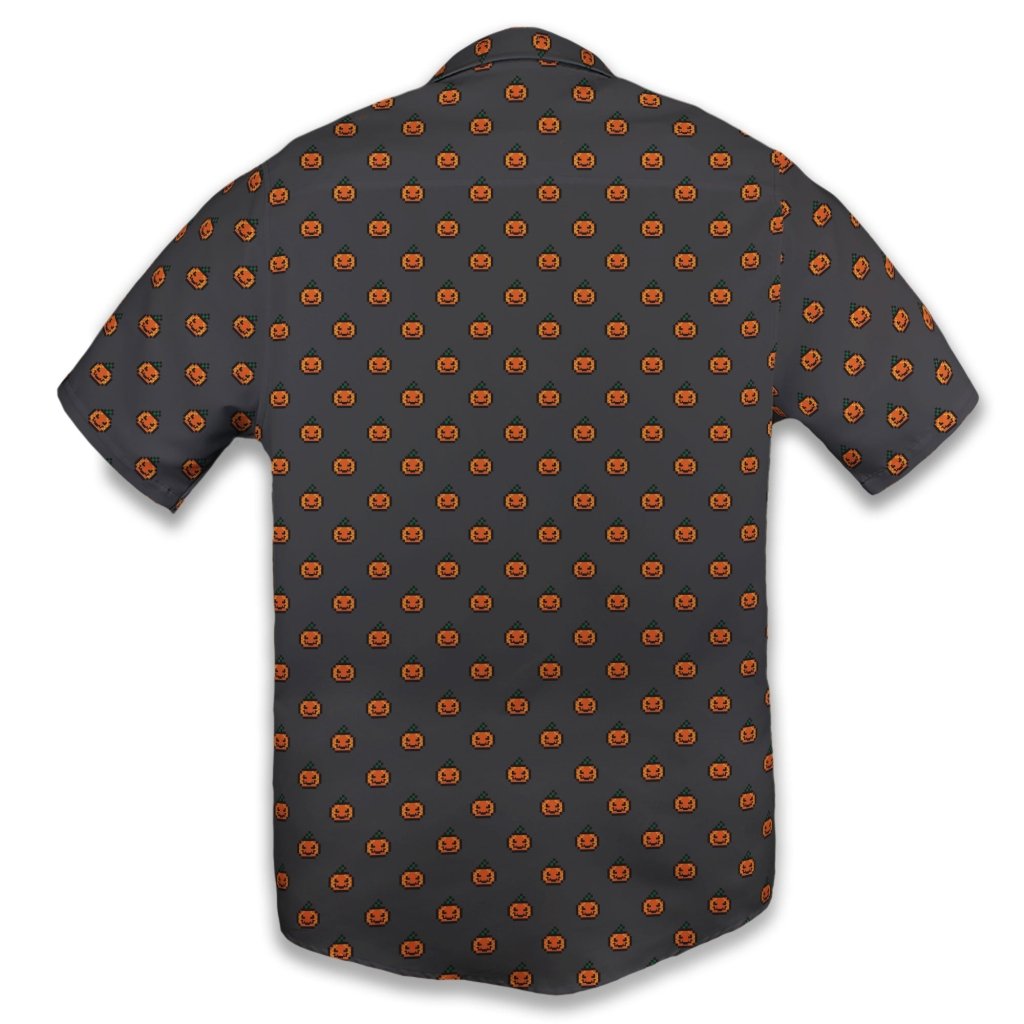 Pixel Pumpkins Button Up Shirt - S - Hawaiian Shirt - No Pocket -