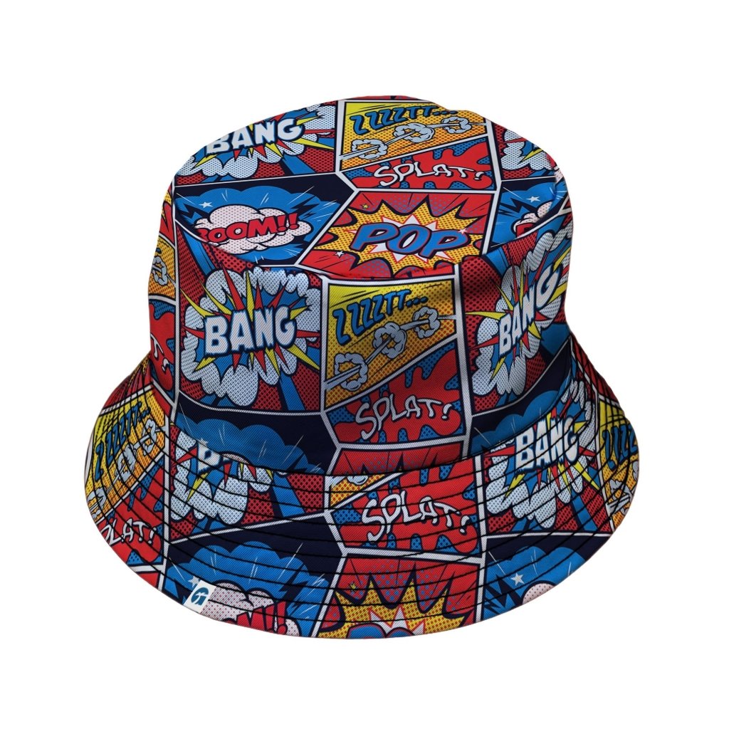 Pop Art Comic Book Red Bucket Hat - M - Grey Stitching - -