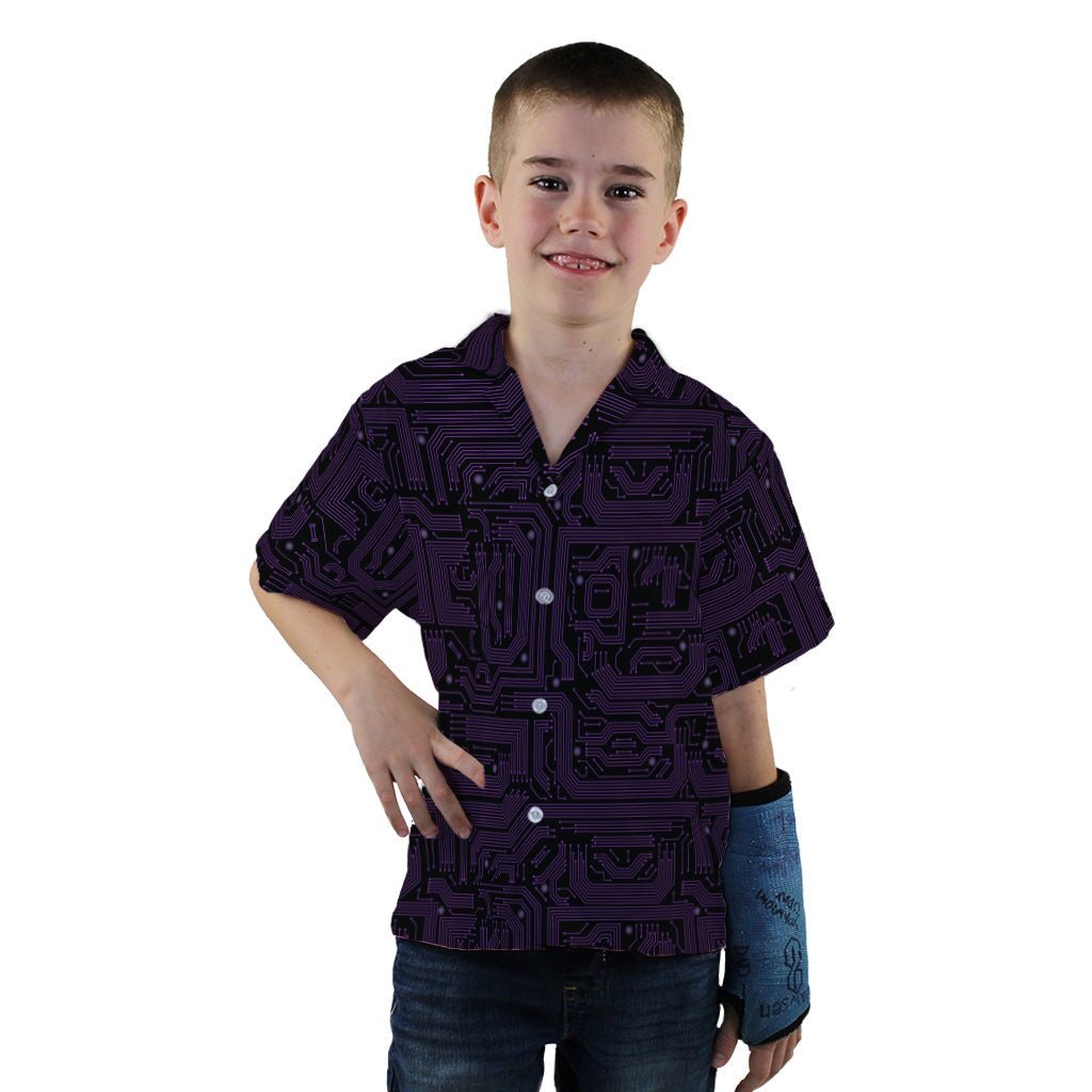 Purple Computer Circuit Board Youth Hawaiian Shirt - YXS - -