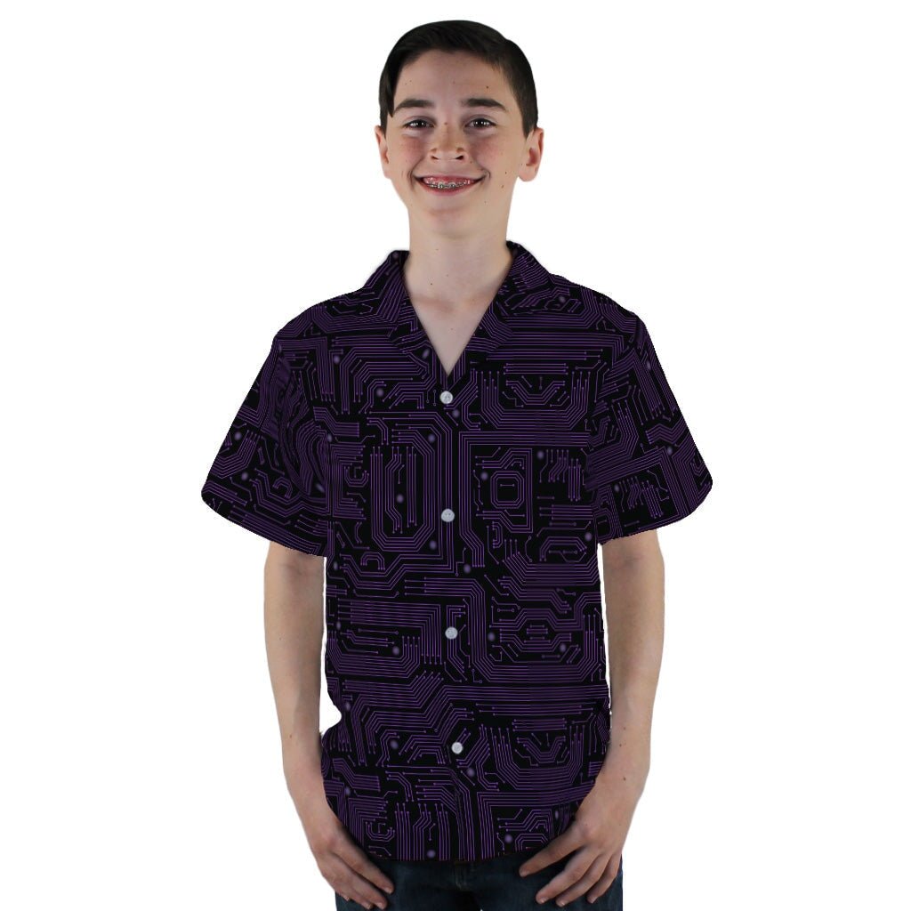 Purple Computer Circuit Board Youth Hawaiian Shirt - YL - -
