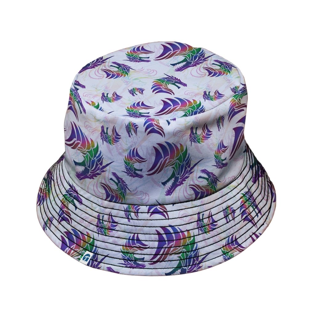 Rainbow Dragons and Unicorns Bucket Hat - M - Grey Stitching - -