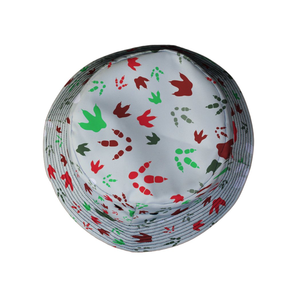 Santa Boots and Dinosaur Footprint Tracks Bucket Hat - M - Black Stitching - -