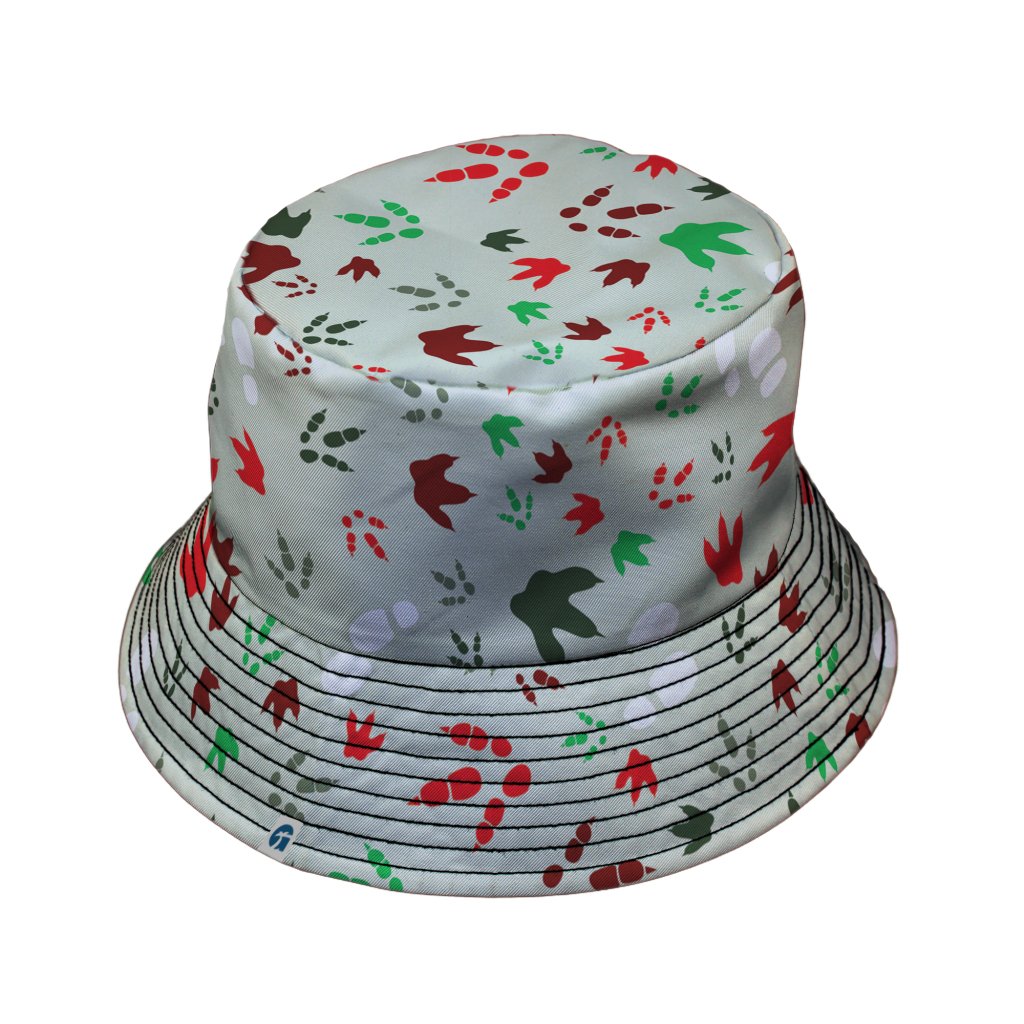Santa Boots and Dinosaur Footprint Tracks Bucket Hat - M - Black Stitching - -
