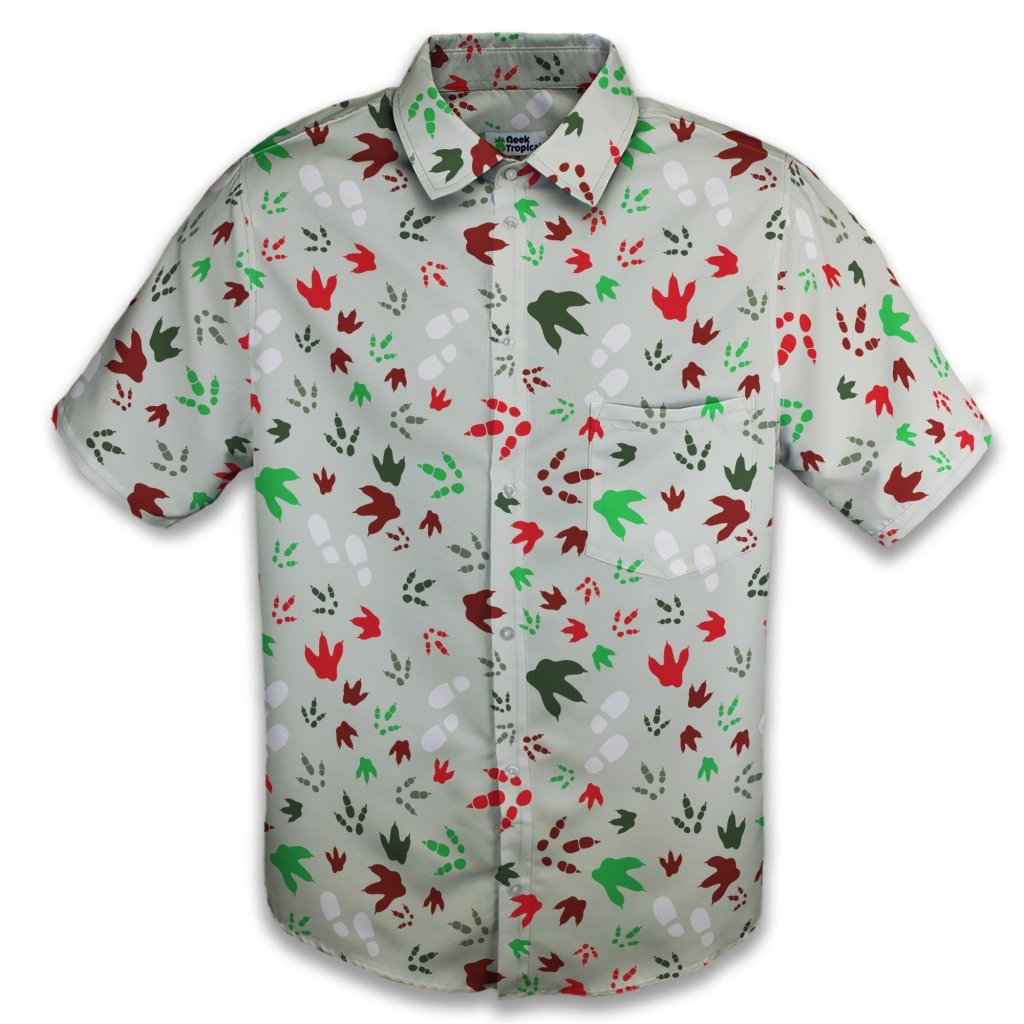 Santa Boots and Dinosaur Footprint Tracks Button Up Shirt - XS - Button Down Shirt - No Pocket -