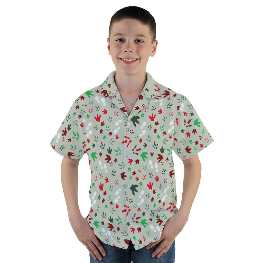 Santa Boots and Dinosaur Footprint Tracks Youth Hawaiian Shirt - YM - -