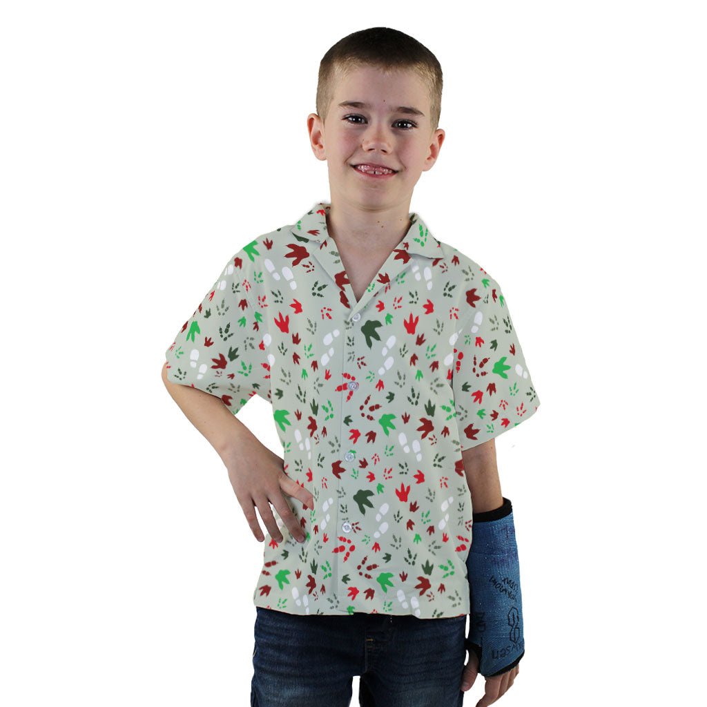 Santa Boots and Dinosaur Footprint Tracks Youth Hawaiian Shirt - YXS - -