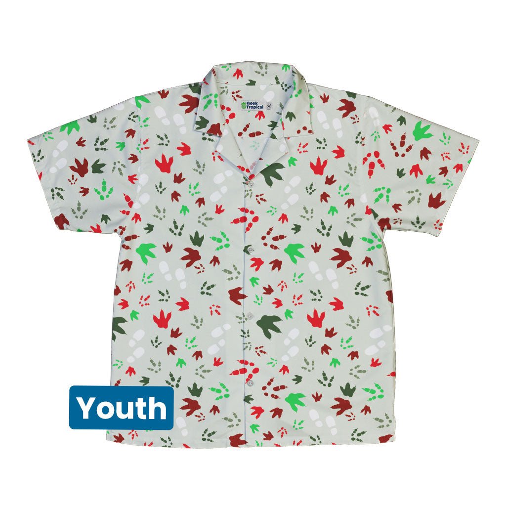 Santa Boots and Dinosaur Footprint Tracks Youth Hawaiian Shirt - YXS - -