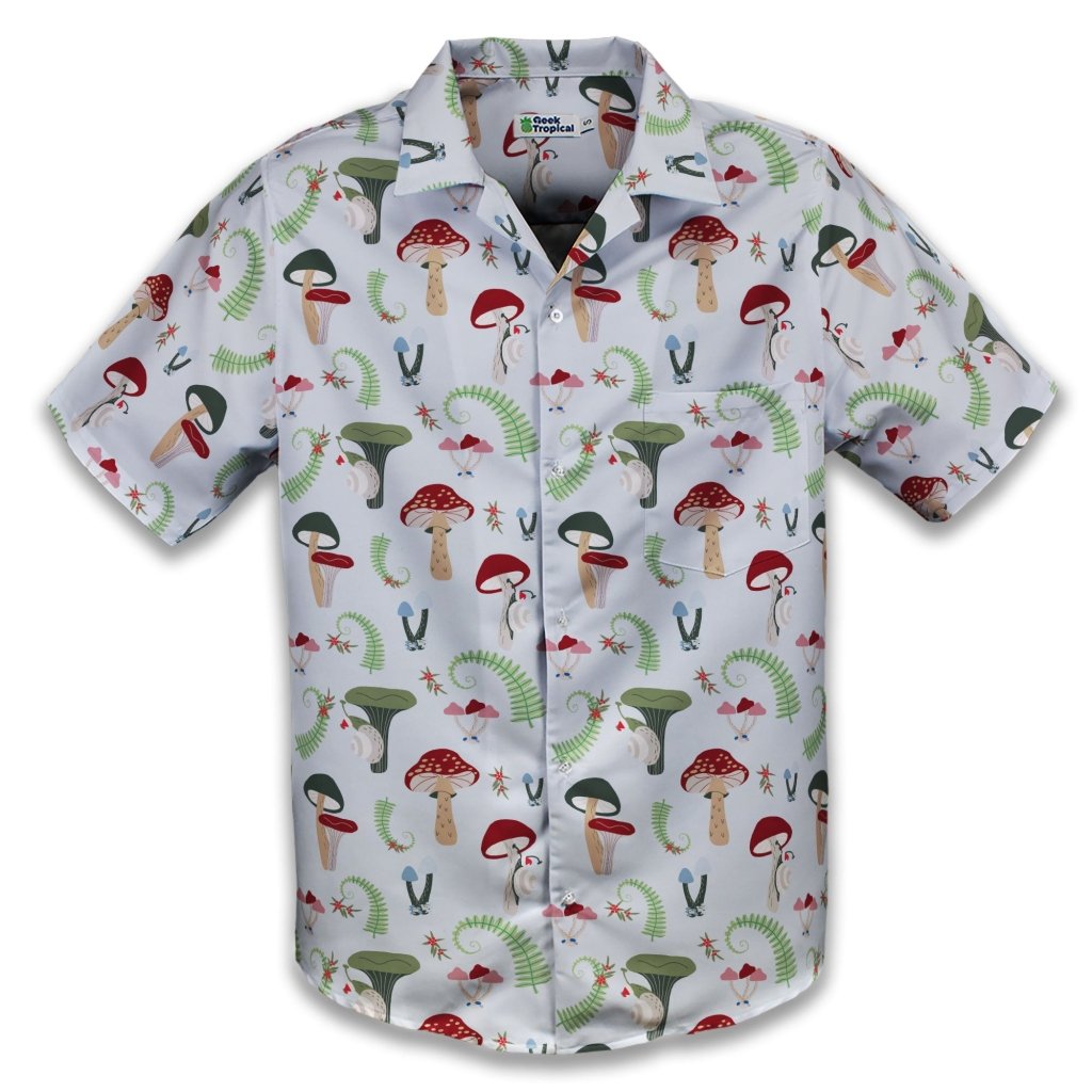 Santa Snails & Winter Mushrooms Button Up Shirt - XS - Hawaiian Shirt - No Pocket -