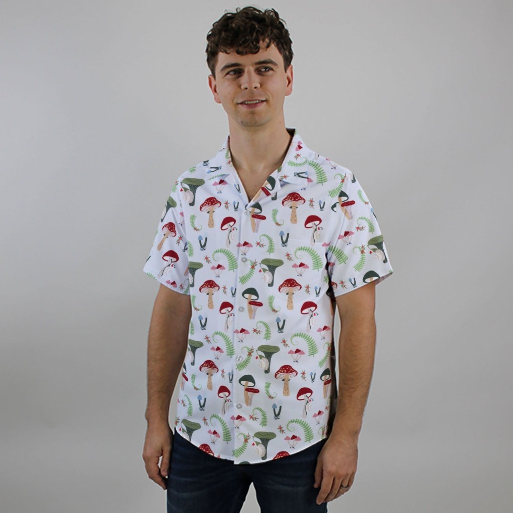 Santa Snails & Winter Mushrooms Button Up Shirt - XS - Hawaiian Shirt - No Pocket -