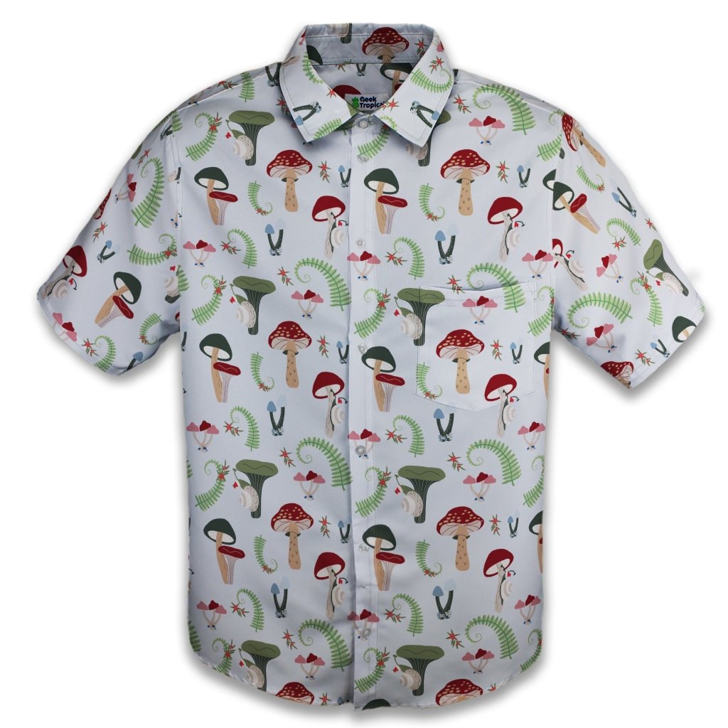 Santa Snails & Winter Mushrooms Button Up Shirt - XS - Button Down Shirt - No Pocket -