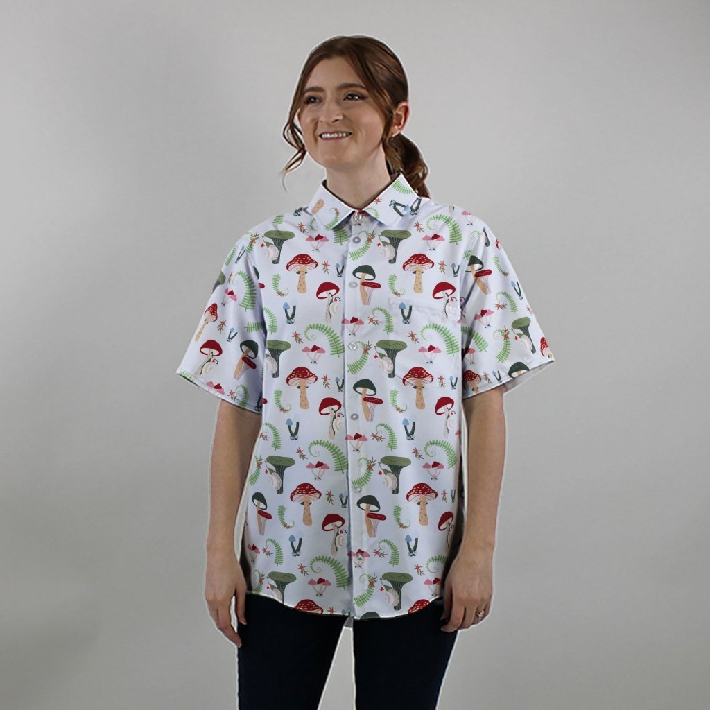 Santa Snails & Winter Mushrooms Button Up Shirt - XS - Hawaiian Shirt - No Pocket -