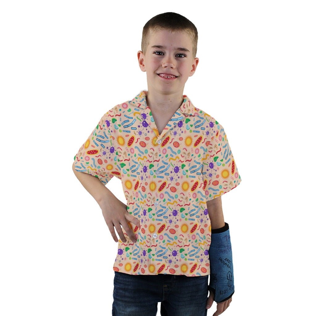 Science Detailed Microbes Pink Orange Youth Hawaiian Shirt - YXS - -