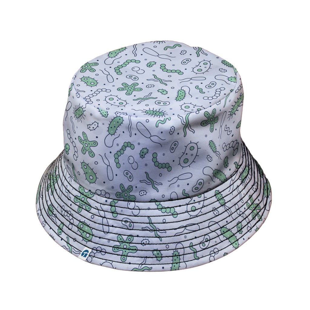 Science Green Microbes White Bucket Hat - M - Grey Stitching - -