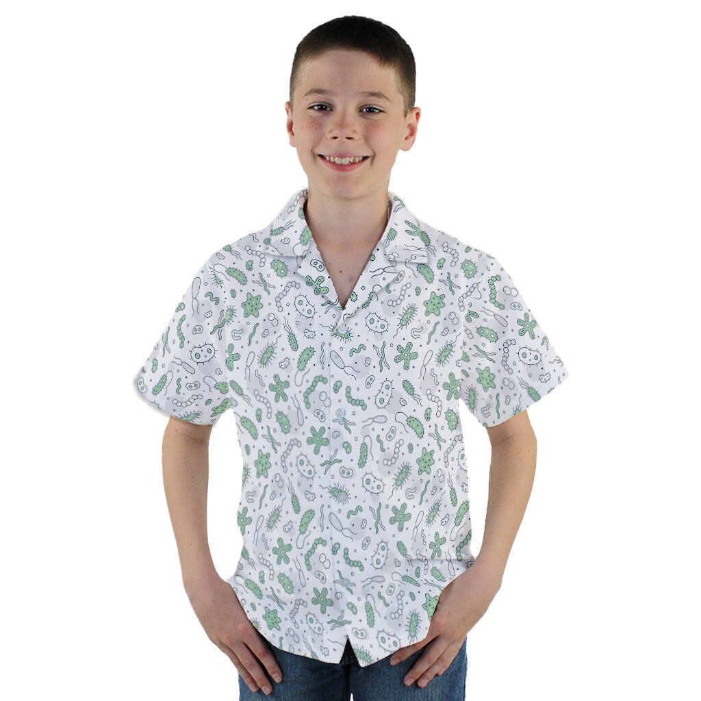 Science Green Microbes White Youth Hawaiian Shirt - YM - -