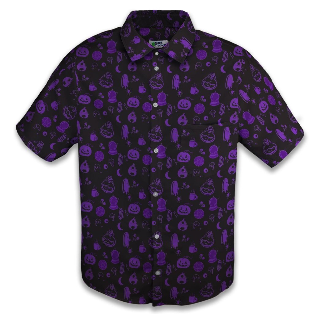 Spooky Halloween Purple Button Up Shirt - S - Button Down Shirt - No Pocket -
