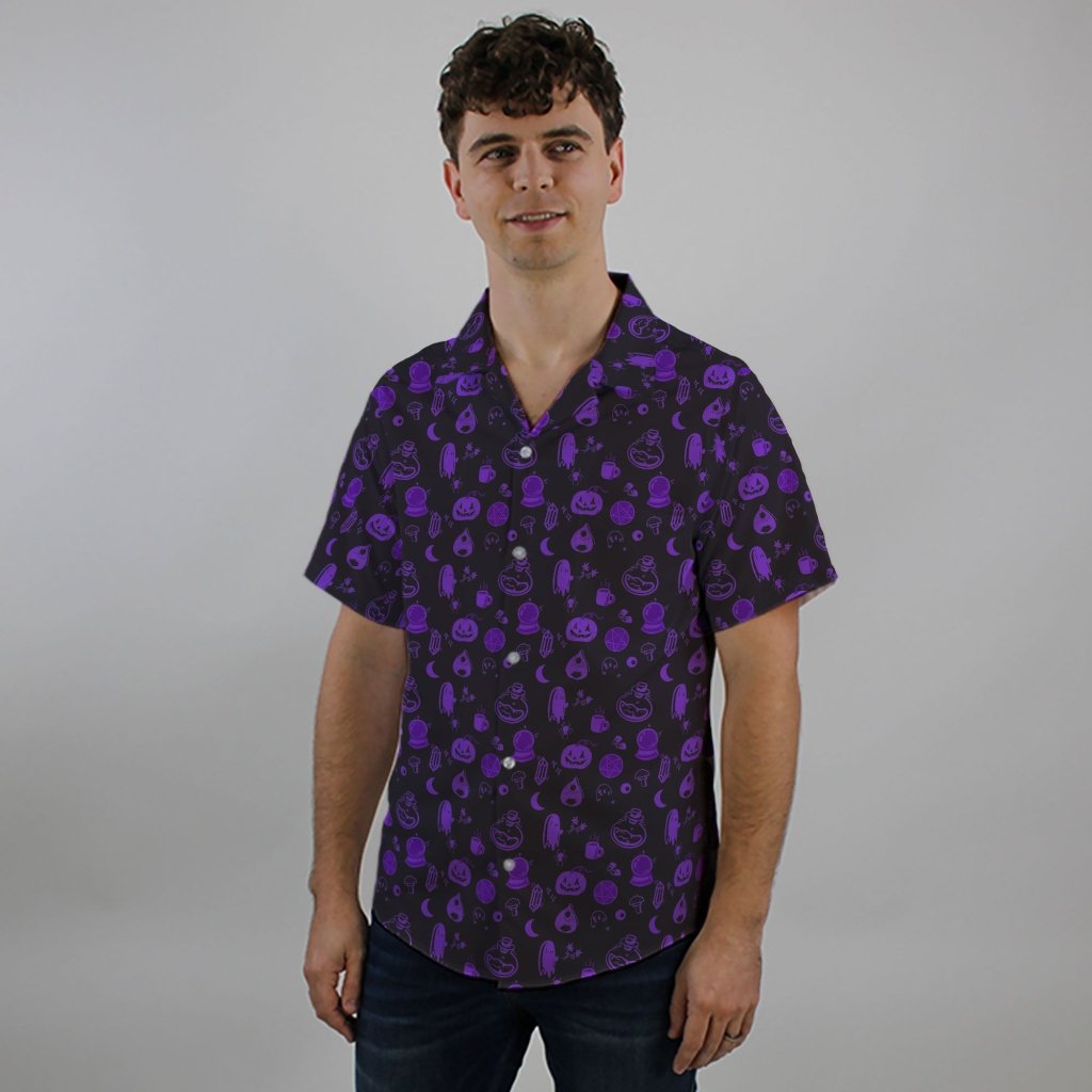 Spooky Halloween Purple Button Up Shirt - S - Hawaiian Shirt - No Pocket -