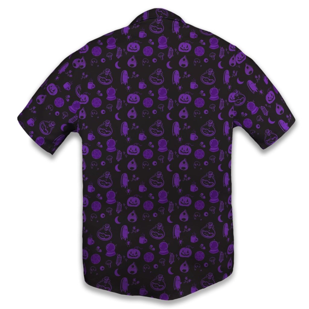 Spooky Halloween Purple Button Up Shirt - S - Hawaiian Shirt - No Pocket -