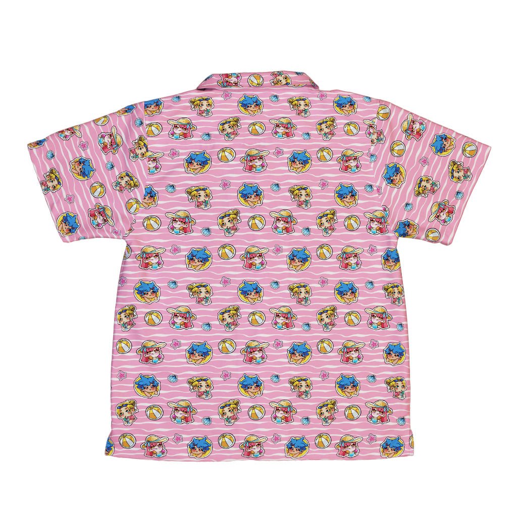 Summer Chibi Anime Stickers Strawberry Popsicle Youth Hawaiian Shirt - YXS - -
