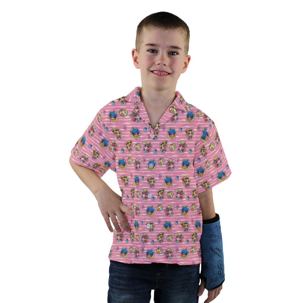 Summer Chibi Anime Stickers Strawberry Popsicle Youth Hawaiian Shirt - YXS - -