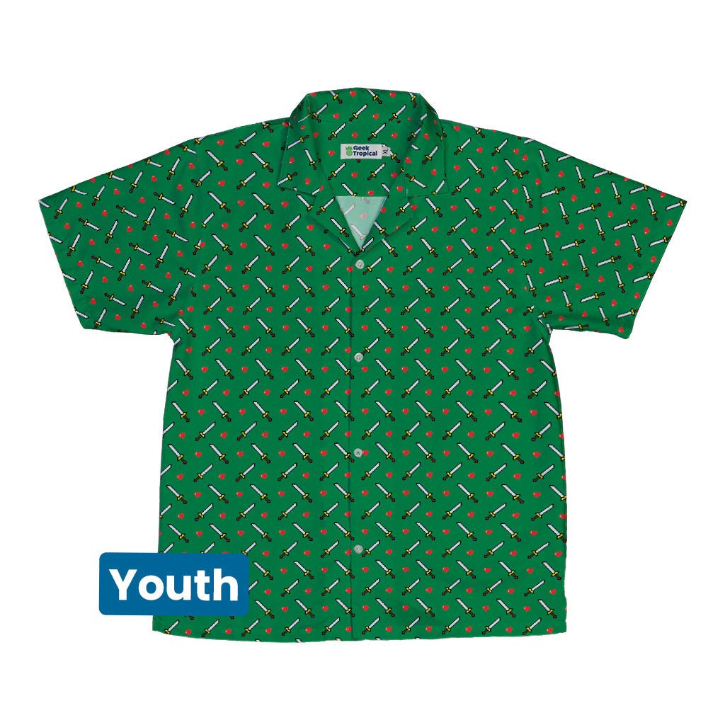 Sword and Hearts Video Game Green Youth Hawaiian Shirt - YXS - -