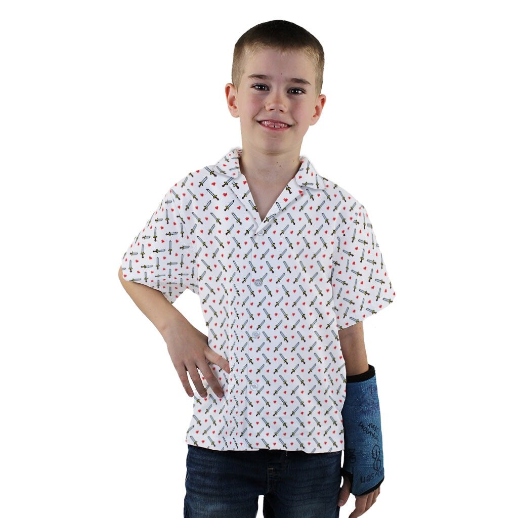 Sword and Hearts Video Game Youth Hawaiian Shirt - YXS - -