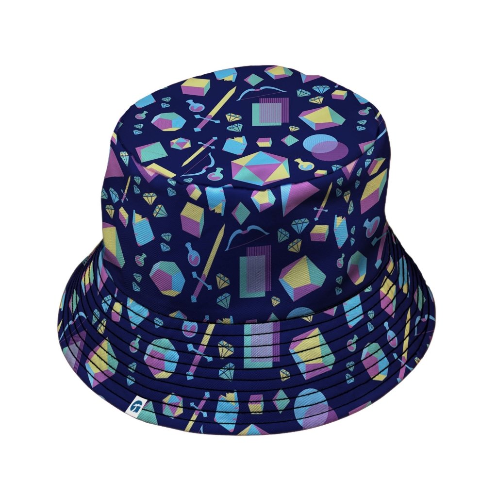 Tabletop RPG Weapons Items Purple Blue Dnd Bucket Hat - M - Grey Stitching - -
