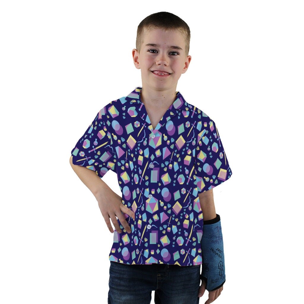 Tabletop RPG Weapons Items Purple Blue Dnd Youth Hawaiian Shirt - YXS - -