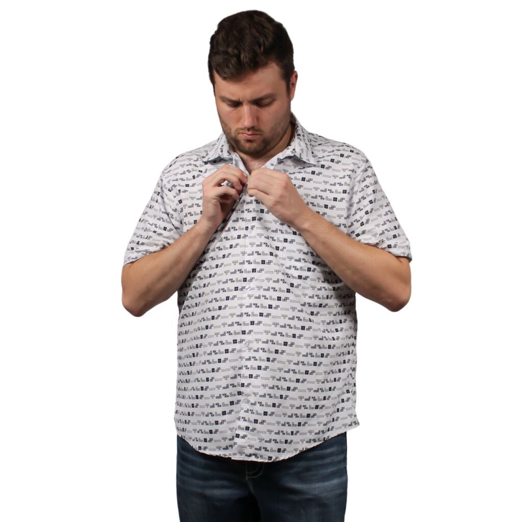 Tetris Grayscale Lines Button Up Shirt - S - Hawaiian Shirt - No Pocket -