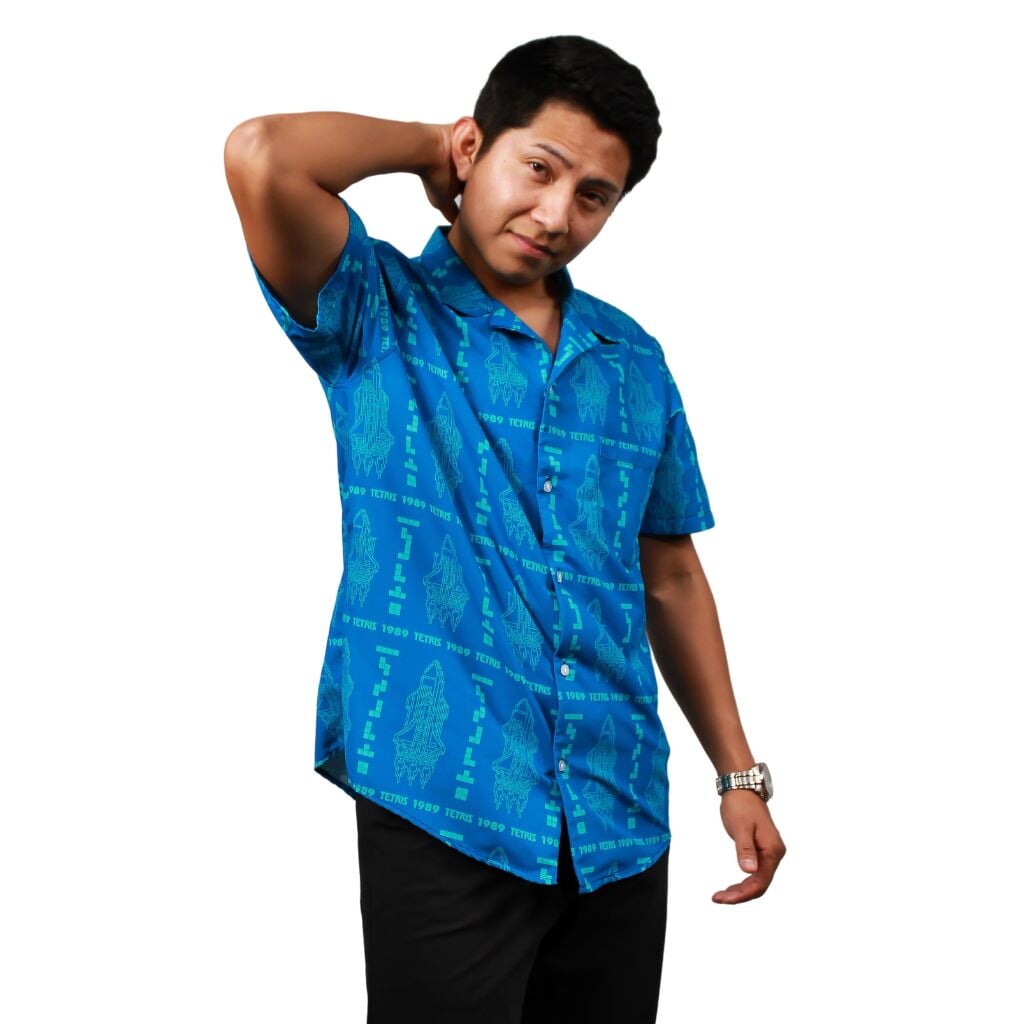 Tetris Shuttle Launch Button Up Shirt - S - Hawaiian Shirt - No Pocket -