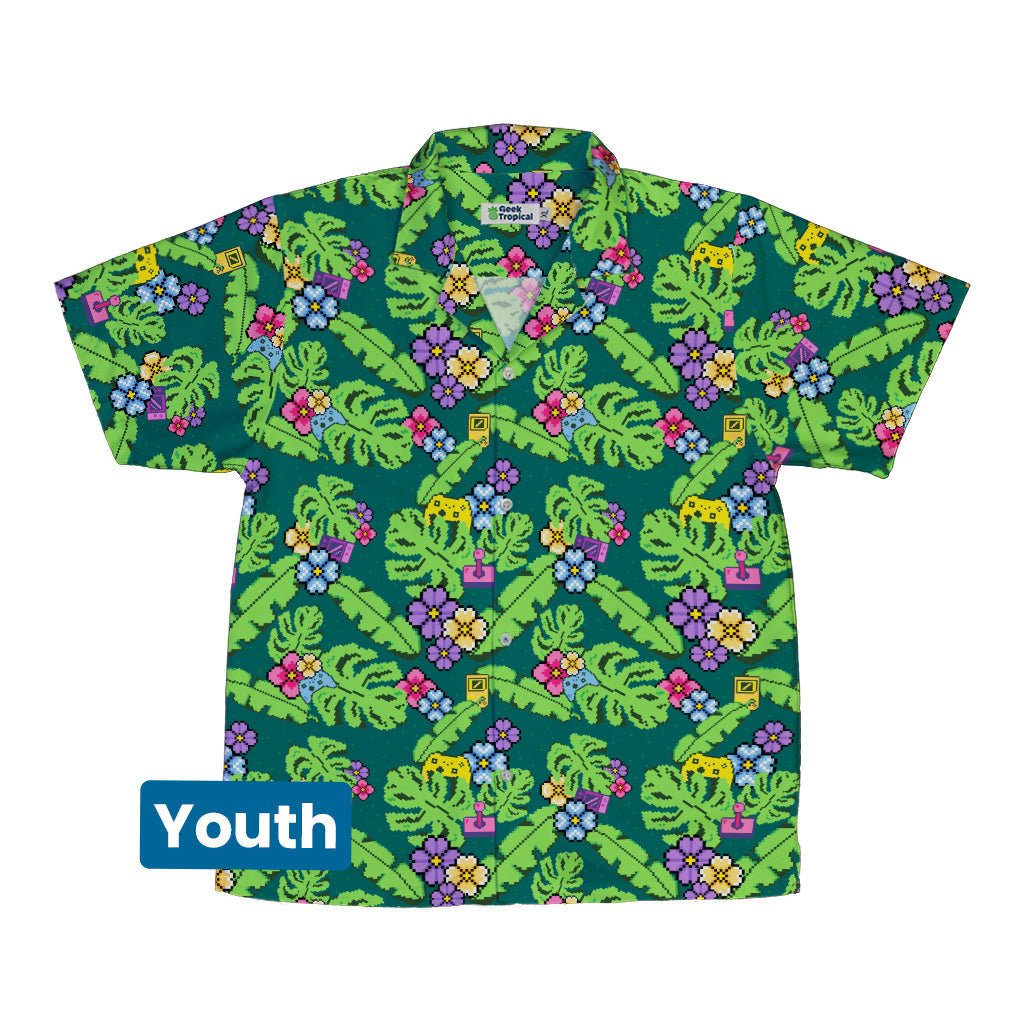 Tropical Video Game Pixels Youth Hawaiian Shirt - YXS - -