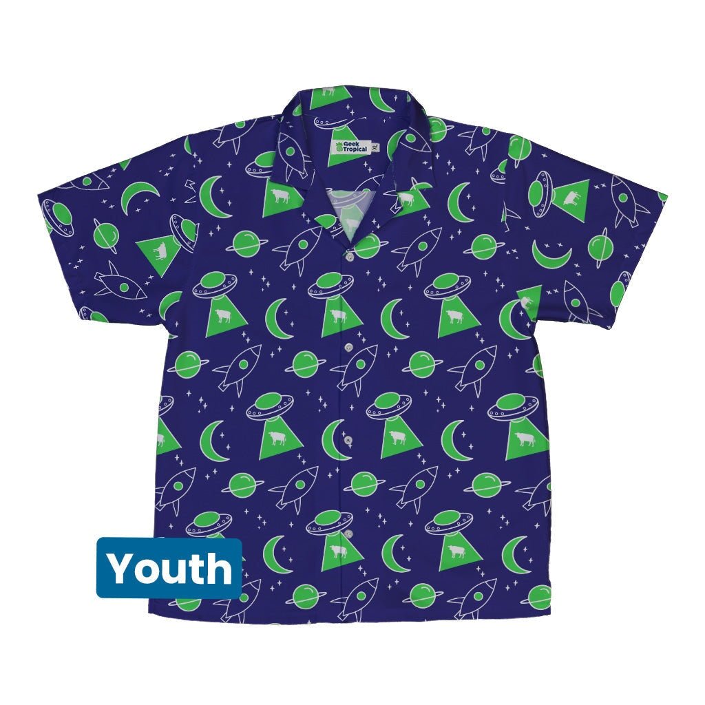 UFO Cow Abduction Youth Hawaiian Shirt - YXS - -