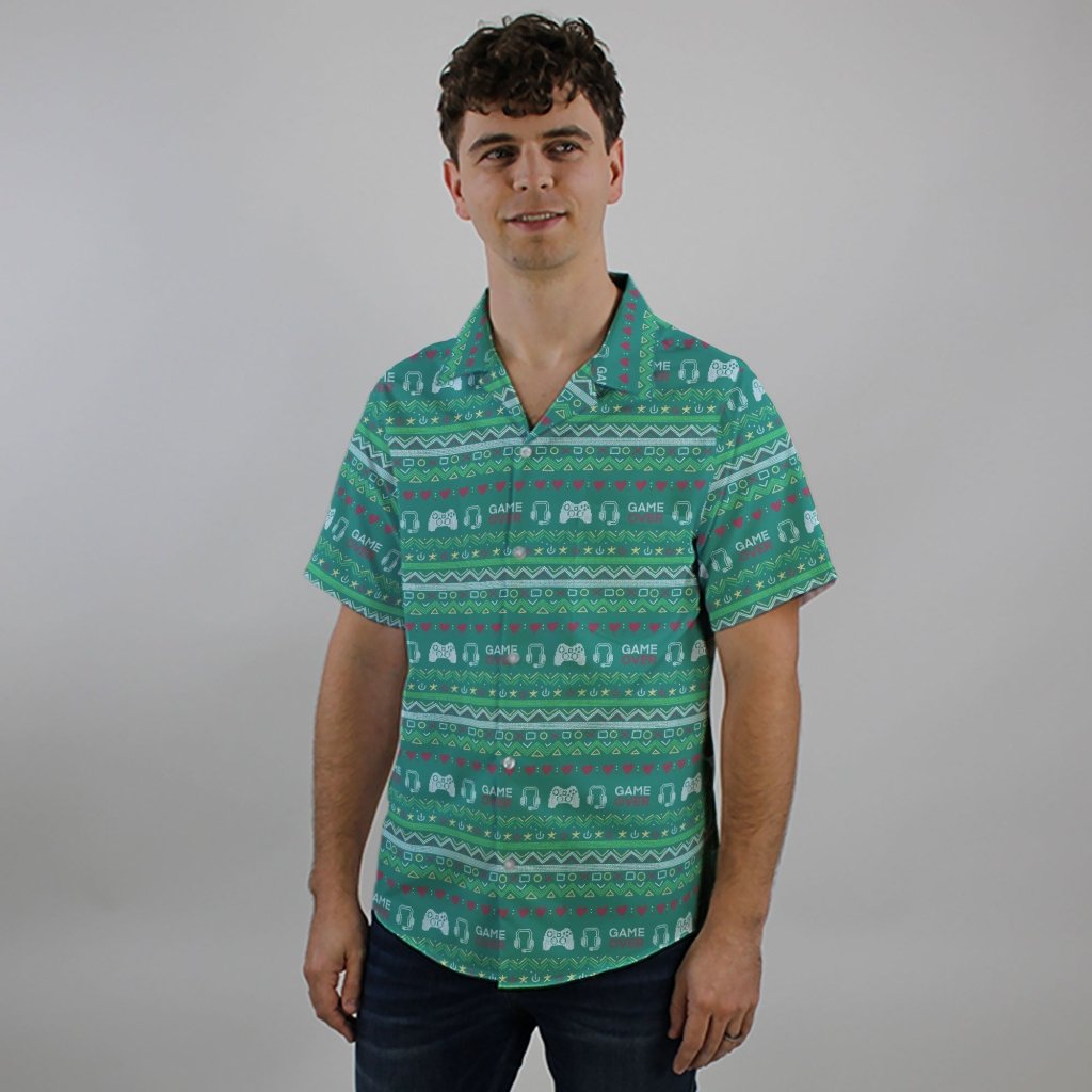 Ugly Christmas Sweater Video Gamer Button Up Shirt - XS - Hawaiian Shirt - No Pocket -
