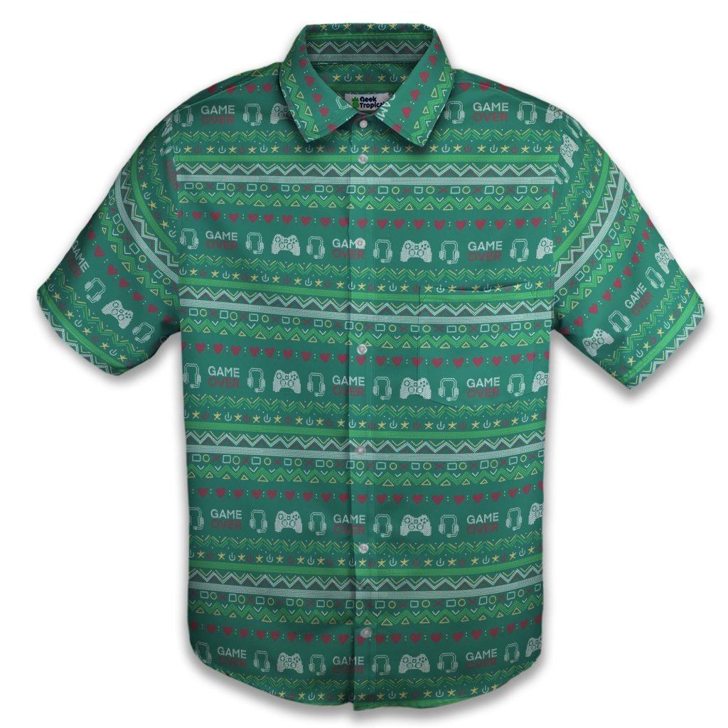 Ugly Christmas Sweater Video Gamer Button Up Shirt - XS - Button Down Shirt - No Pocket -