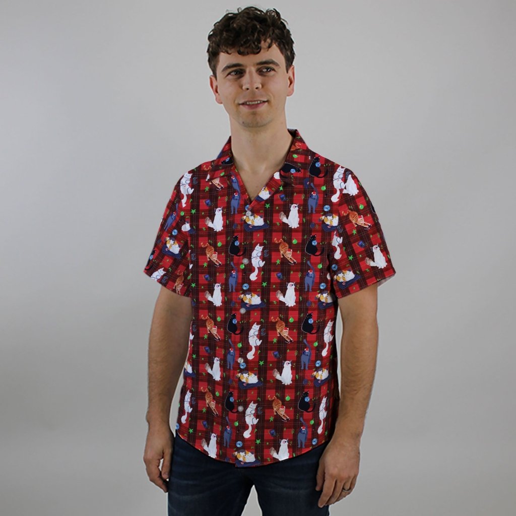 Video Game Cats Christmas Button Up Shirt - XS - Hawaiian Shirt - No Pocket -
