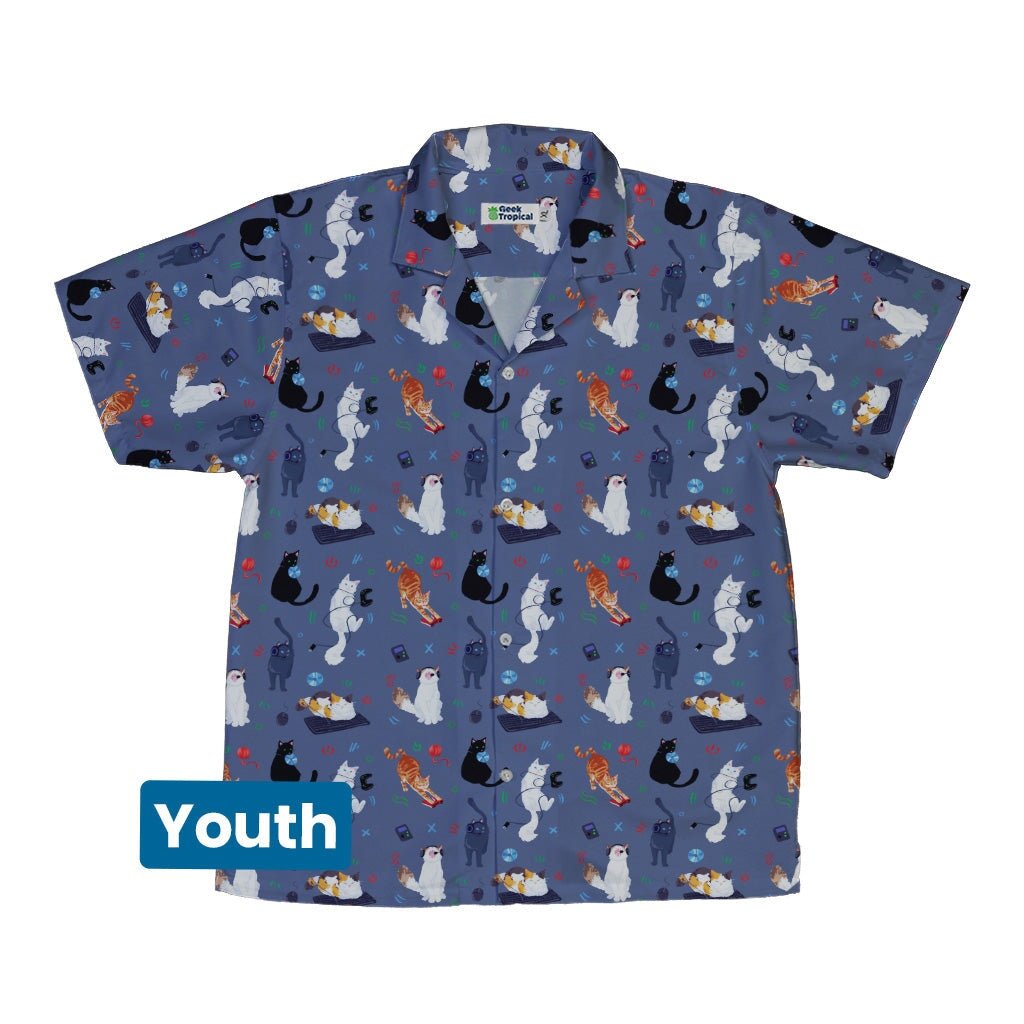 Video Game Cats Light Youth Hawaiian Shirt - YXS - -