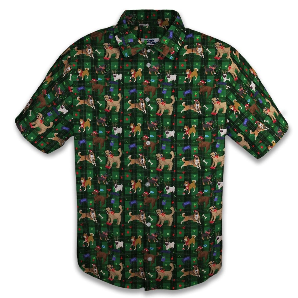 Video Game Dogs Christmas Button Up Shirt - XS - Button Down Shirt - No Pocket -
