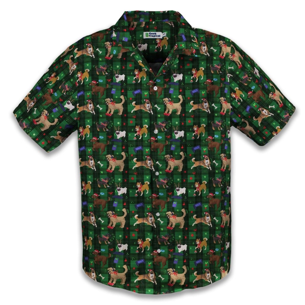 Video Game Dogs Christmas Button Up Shirt - XS - Hawaiian Shirt - No Pocket -