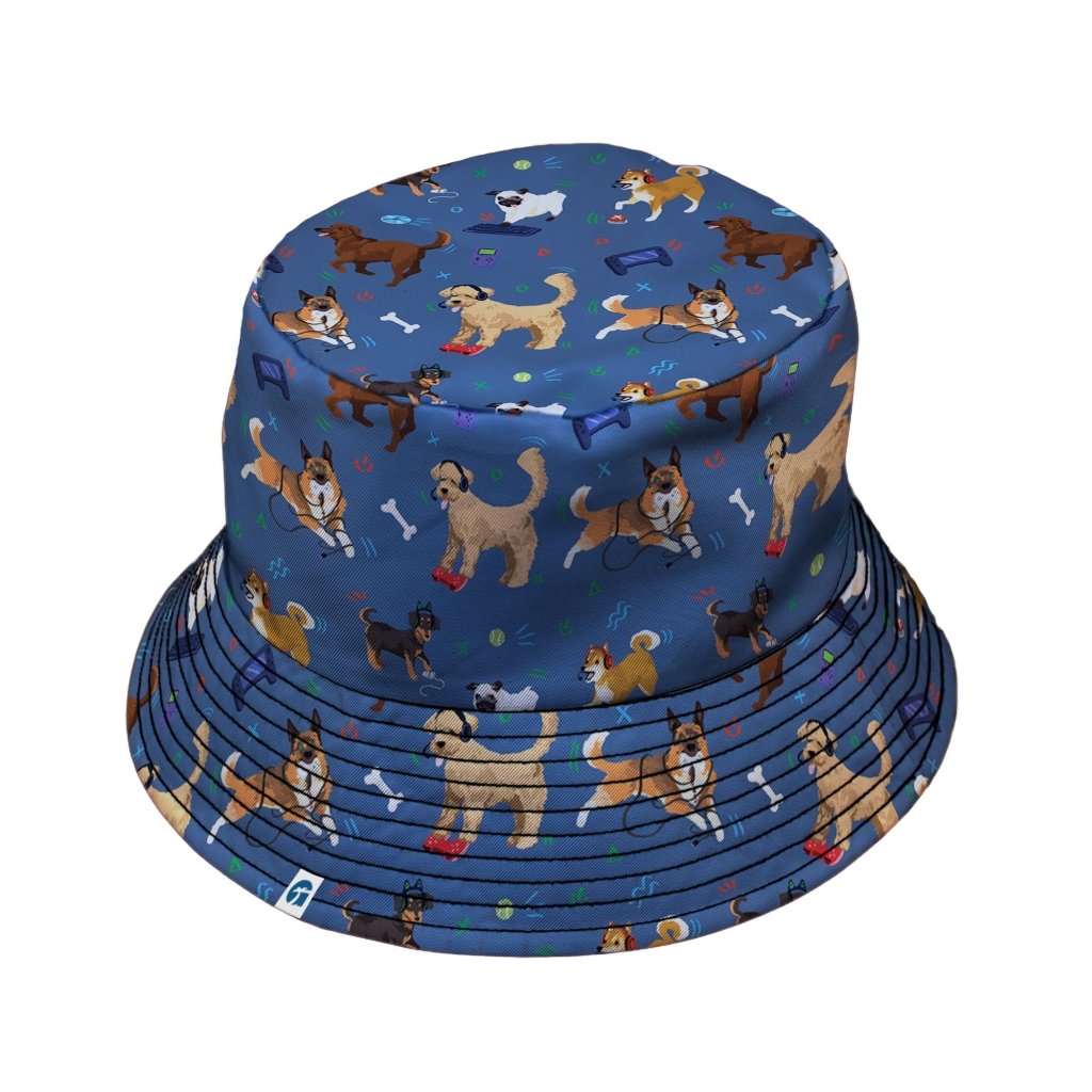 Video Game Dogs Light Bucket Hat - M - Grey Stitching - -