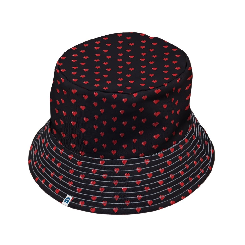 Video Game Hearts Black Bucket Hat - M - Black Stitching - -