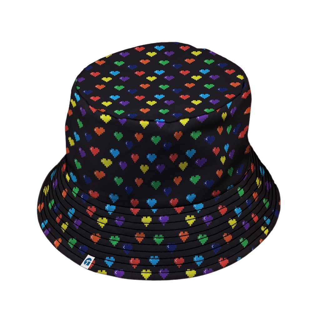 Video Game LGBTQ+ Pride Hearts Bucket Hat - M - Grey Stitching - -