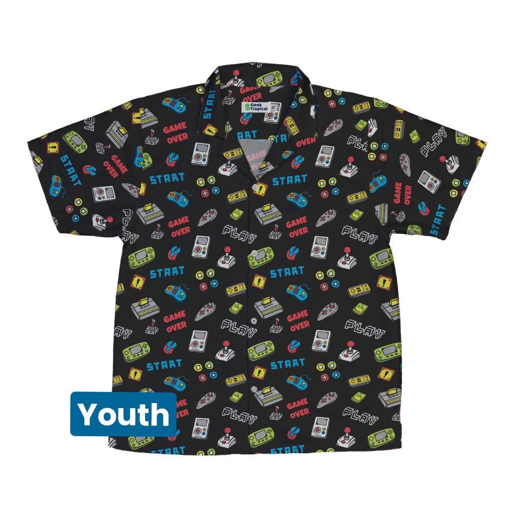 Video Gamer Black Video Game Youth Hawaiian Shirt - YXS - -