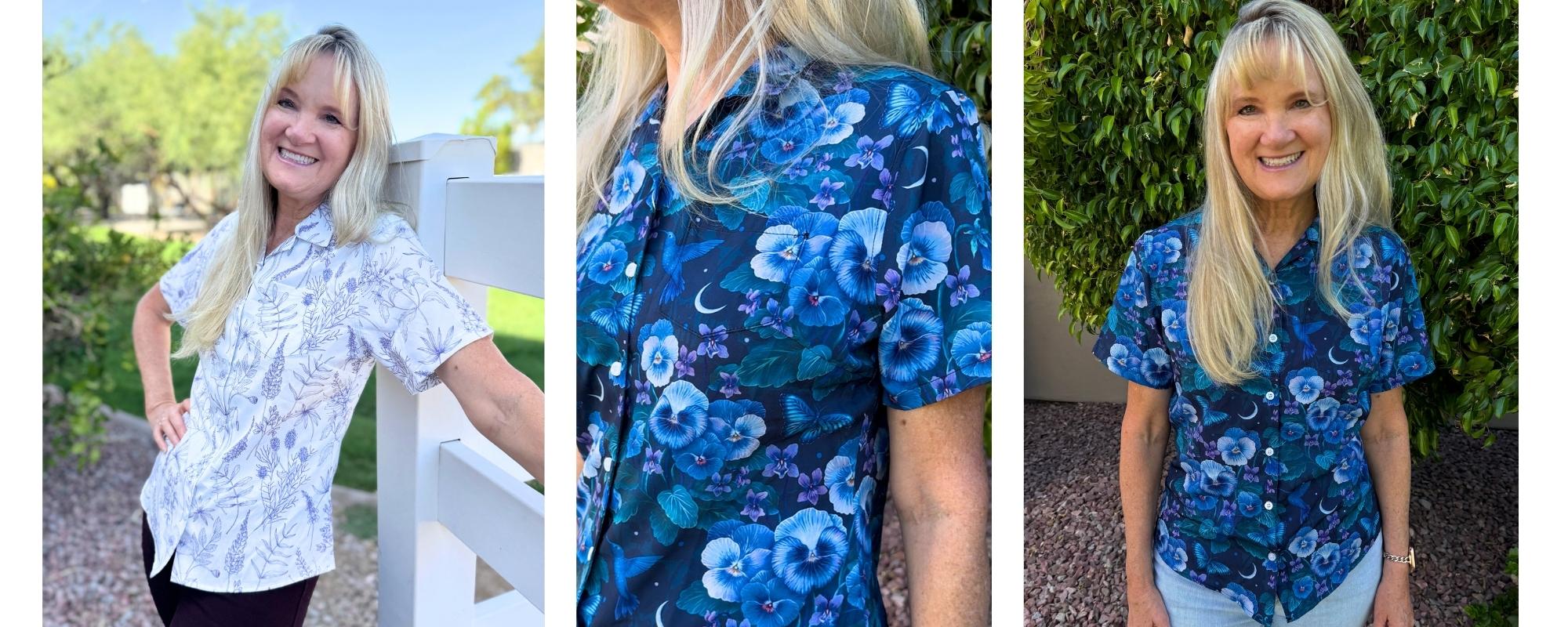 women wearing nerdy floral button up 