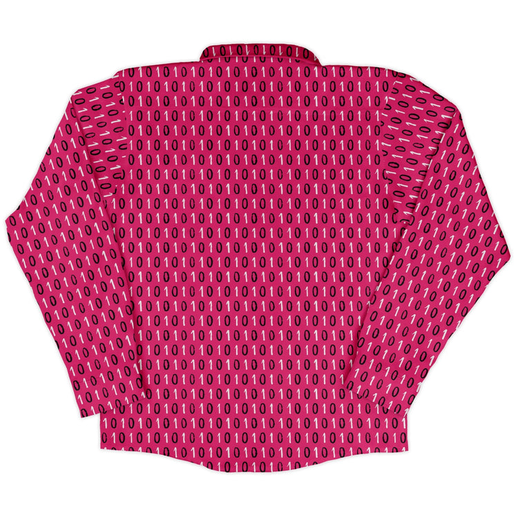 1s and 0s Pink Binary Long Sleeve Button Up Shirt Geek Nerd adult sizing computer print Design by Zirkus Design